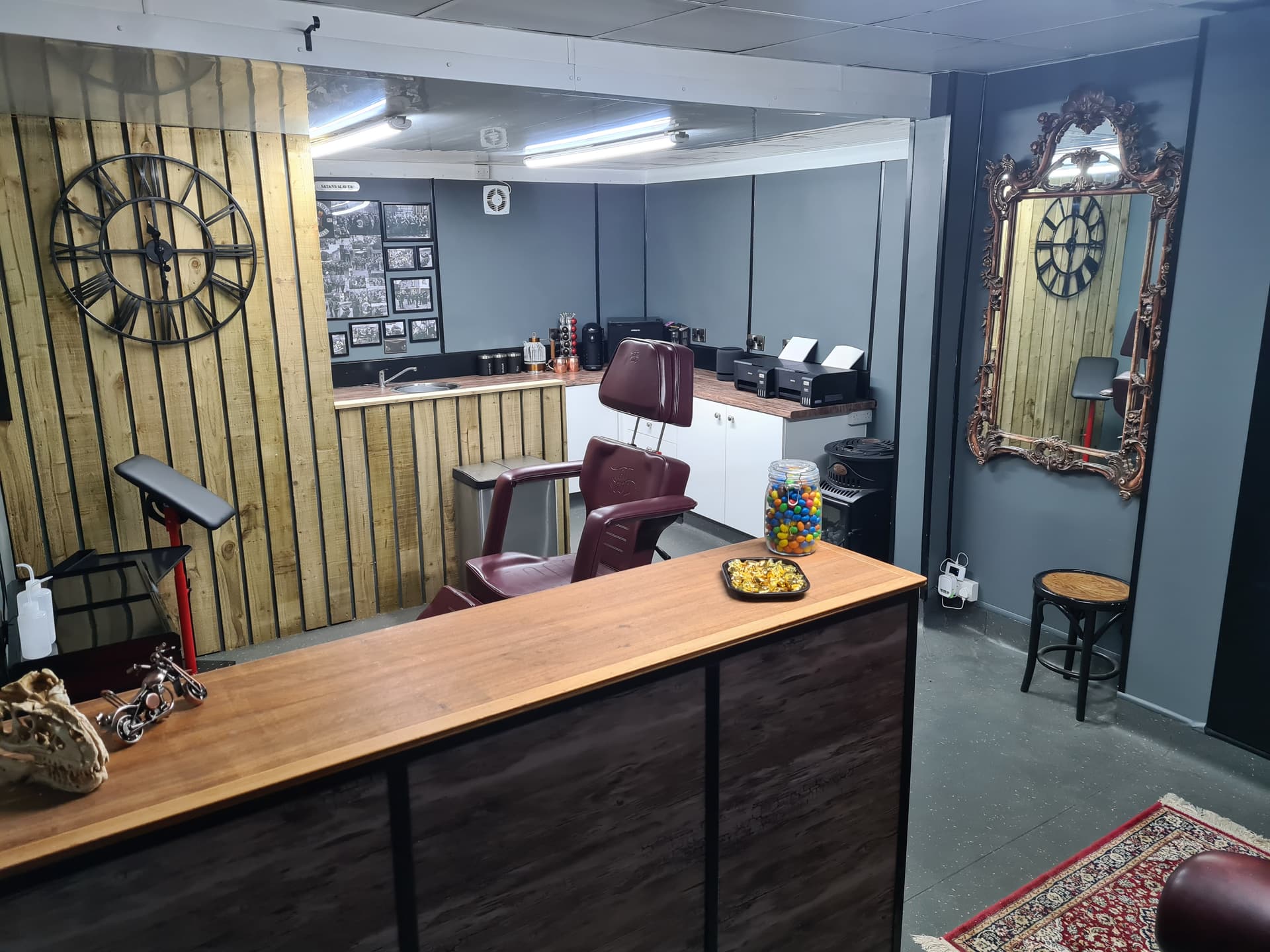 Complimentary refreshments and comfortable seating area at tattoo shop in South Yorkshire