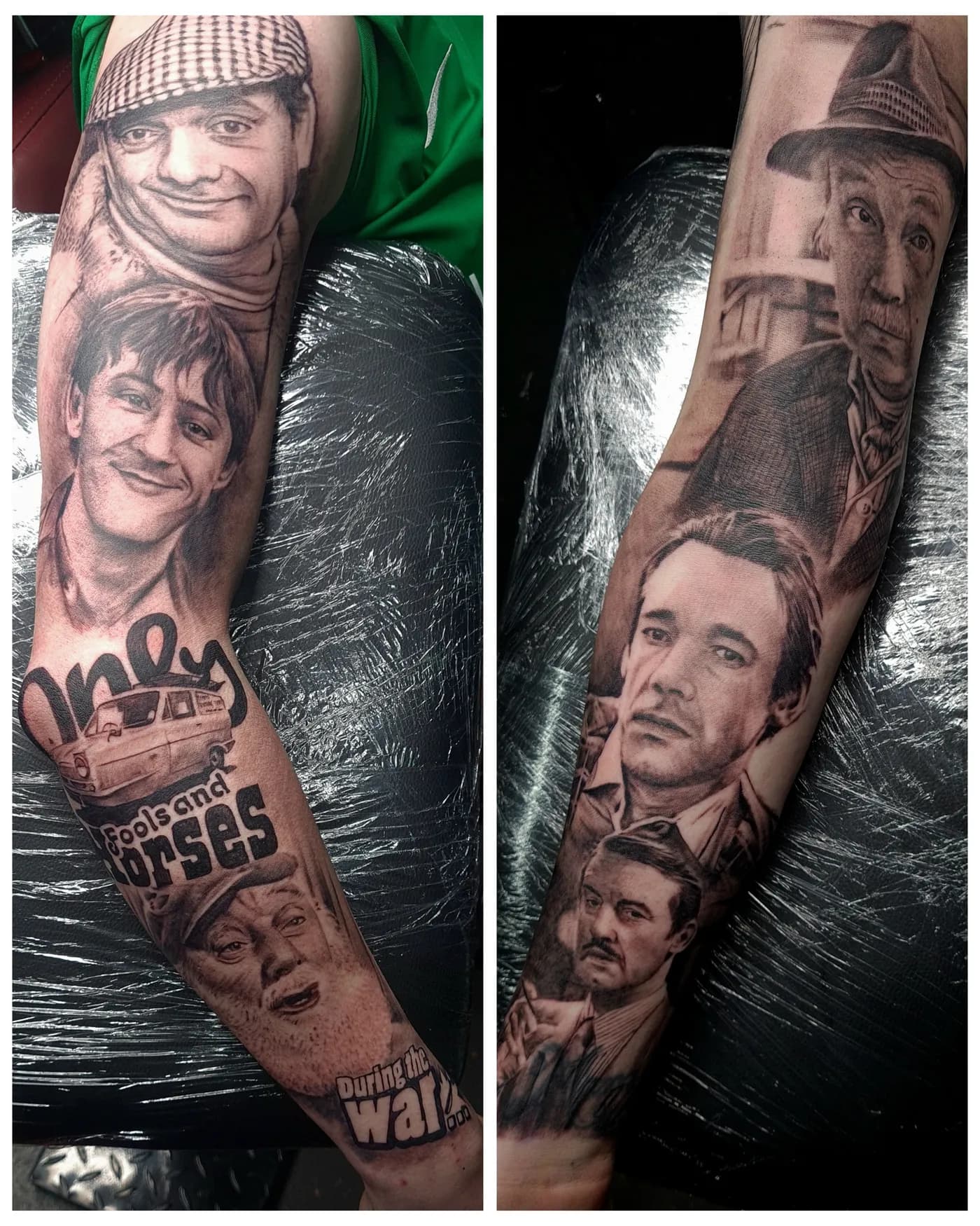 Only Fools and Horses fully wrapped arm sleeve in black and grey realism, Sheffield