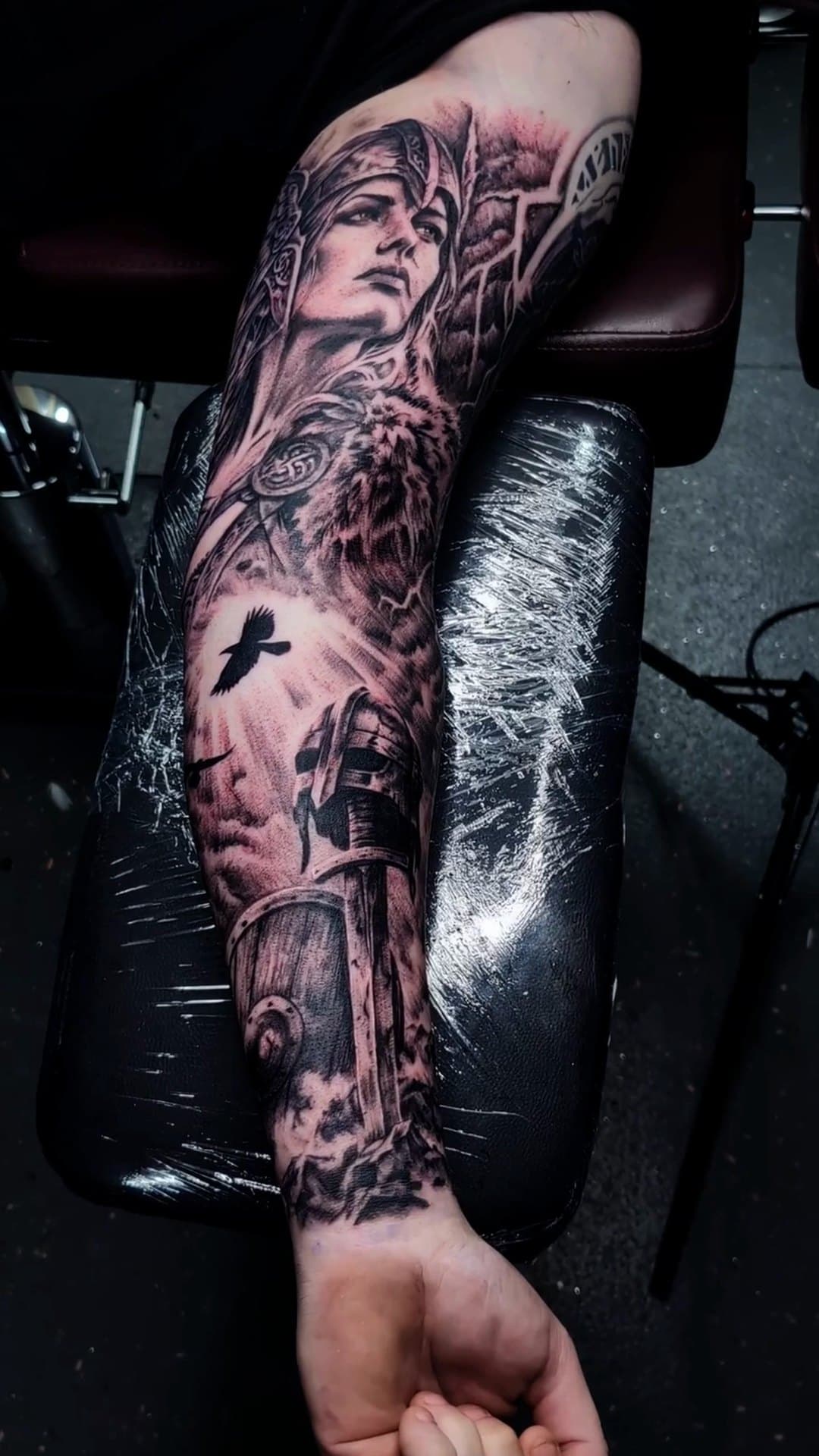 Valkyrie and Viking inner arm tattoo, 8-hour session — cover photo