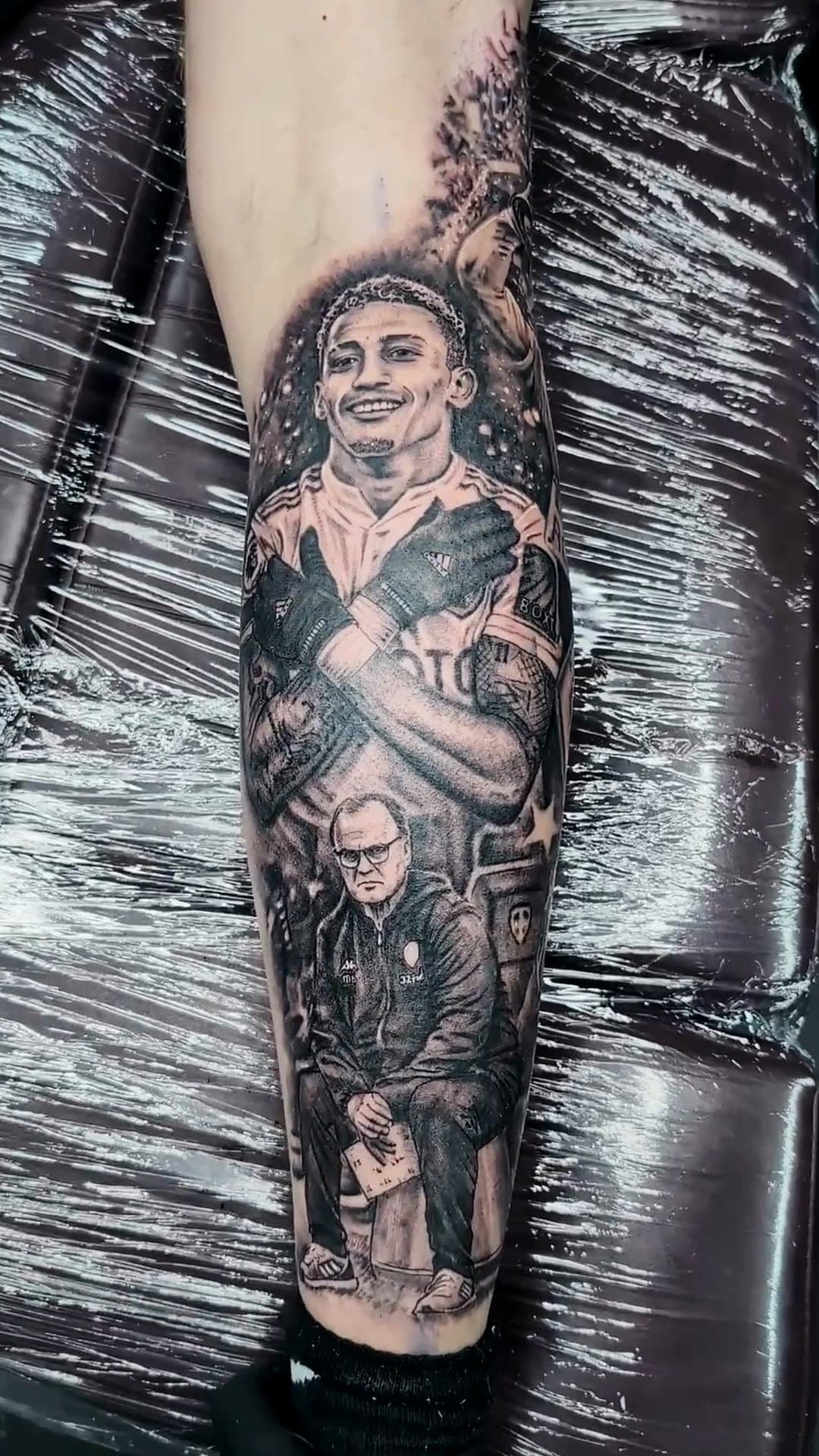 Leeds United portrait leg tattoo, 10-hour session — cover photo