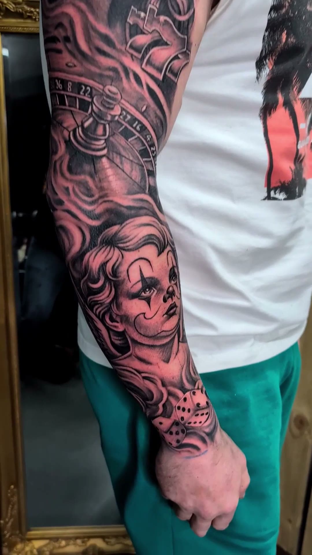 Casino arm sleeve tattoo, the finished piece — cover photo