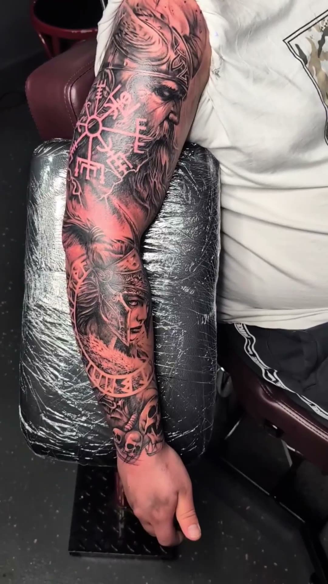 Viking warrior and shieldmaiden arm tattoo, finished — cover photo